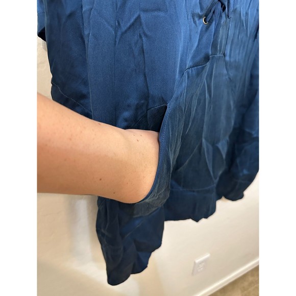 Flannel Womans Silk Tunic Size L 3/4 Sleeve Blue Lagenlook‎ Asian Boho Hippie - Picture 7 of 16